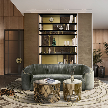 WALES SOFA, KOI CENTER TABLE, LALLAN BOOKCASE